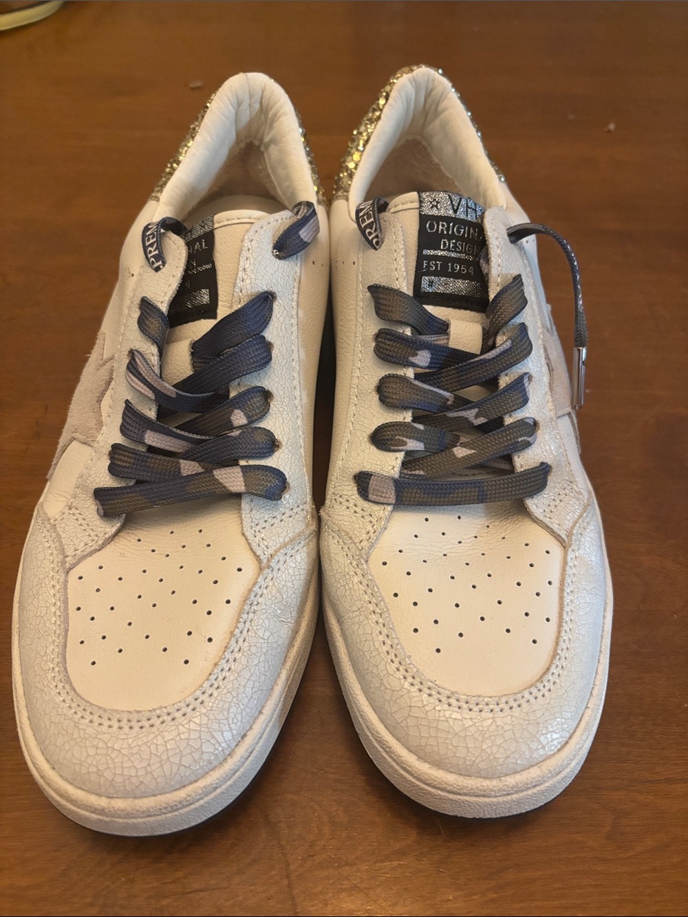Vintage Havana Eileen Star Sneakers - White / Gold Glitter / Camo Accent Size 11 - Picture 2 of 10